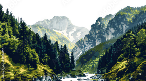 The bicaz canyon in the carpathians of romania isolated on white background, pop-art, png 
