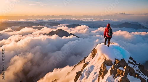 A Majestic Mountain Reaching for the Heavens, Enveloped in a Sea of Clouds