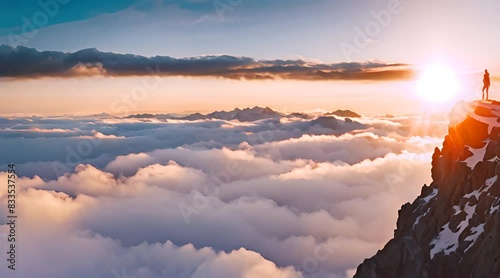 A Majestic Mountain Reaching for the Heavens, Enveloped in a Sea of Clouds
