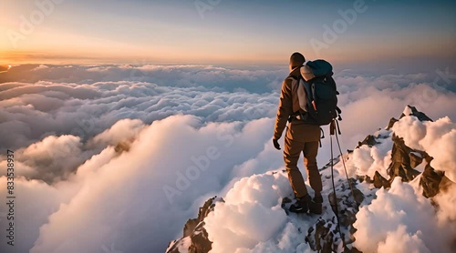 A Majestic Mountain Reaching for the Heavens, Enveloped in a Sea of Clouds