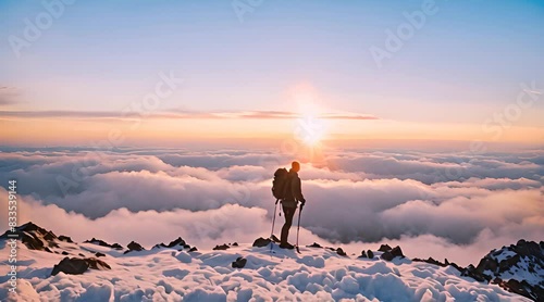 A Majestic Mountain Reaching for the Heavens, Enveloped in a Sea of Clouds