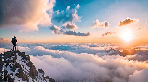 A Majestic Mountain Reaching for the Heavens, Enveloped in a Sea of Clouds