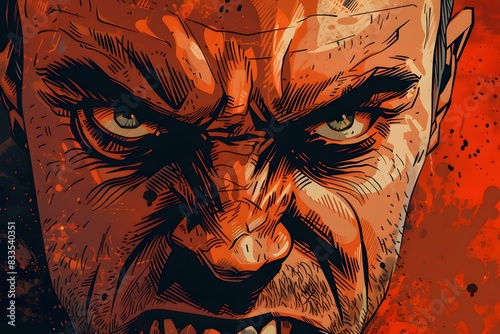 Illustration of a mans face with a red background