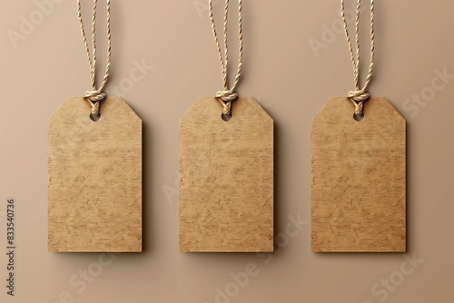 Cardboard tags hanging on linen thread vector illustration.