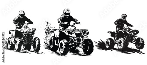Atv vehicle rider silhouette illustration vector Set. quad bike silhouette, ATV logo design on a white background.