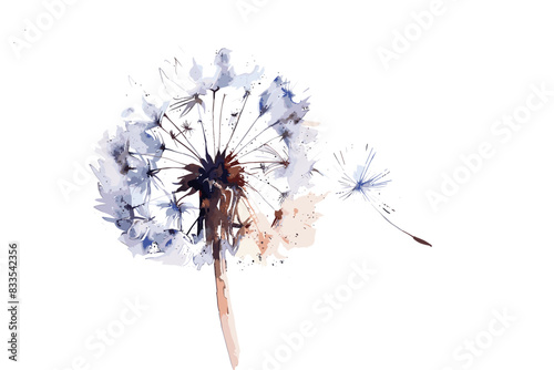 A single dandelion flower in the wind, with some seeds blown away, depicted in a minimalist style. Flat vector illustration.