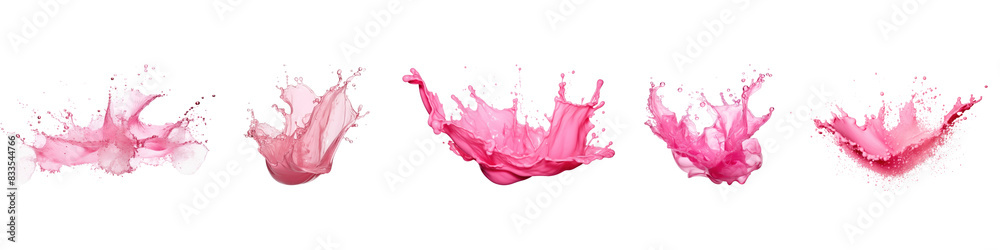 Naklejka premium Pink strawberry milk splatter set