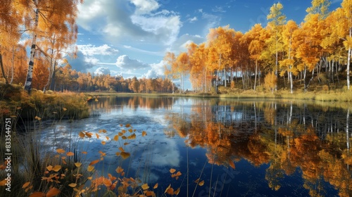 tranquil colorful landscape with lake and wood
