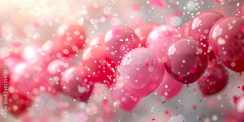 Pink balloons with confetti on a festive background, creating a vibrant and joyful atmosphere perfect for celebrations and parties 