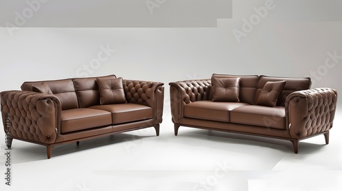Experience the luxury of Tarun Furniture with a brown leather seat set photo