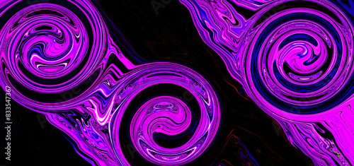 Bright neon light purple pink spiral background. Abstract violet circle wave. Glitch Art trippy digital screen. Black Backdrop. Royal banner. Template. Luxury texture. Creative flyer. Metaverse. Tech