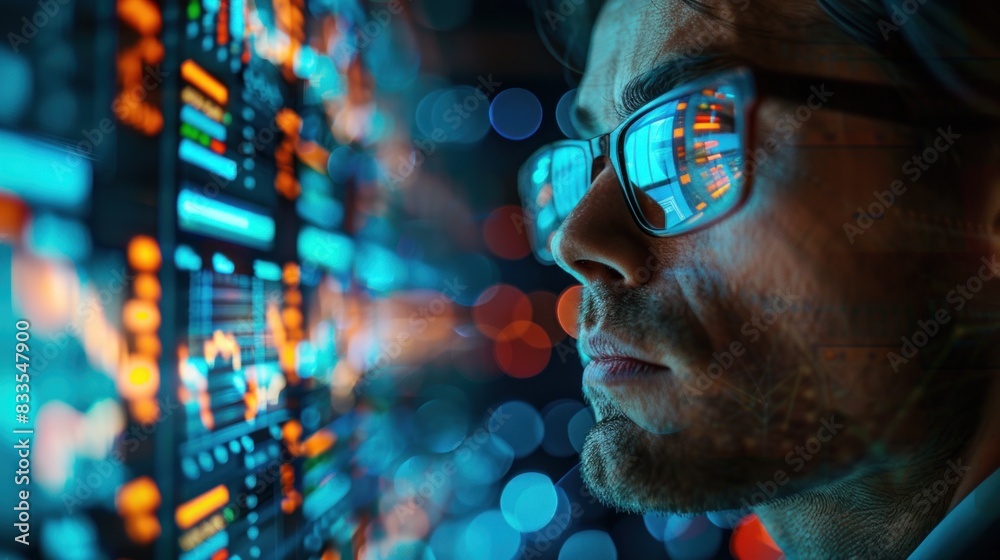 Against a backdrop of data charts, the marketer's focused gaze signifies analytical prowess and strategic insight. Against a backdrop of data charts, the marketer's focused gaze signifies analytical prowess and strategic insight.