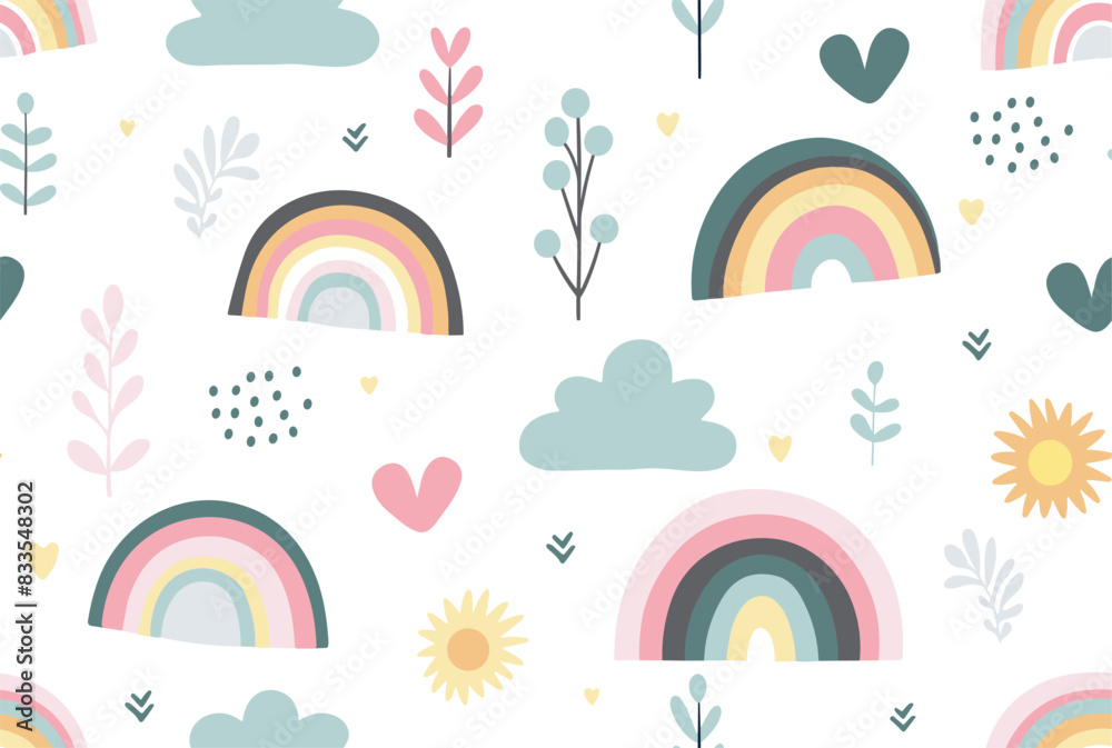 Fototapeta premium Seamless abstract pattern with hand drawn rainbow flower
