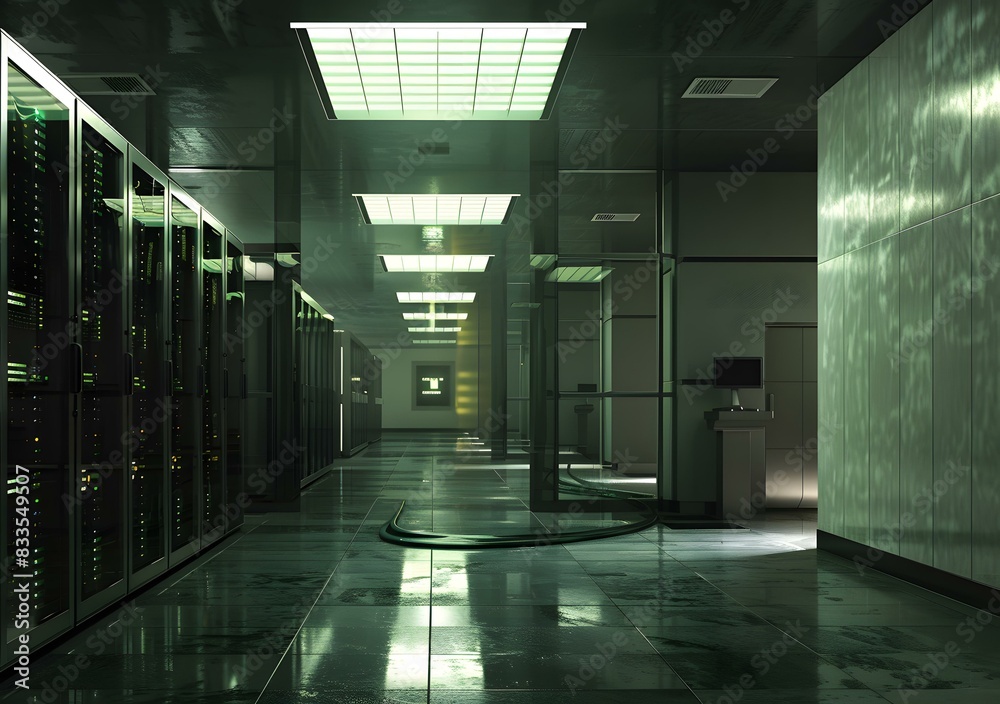 Obraz premium futuristic technology server room with green lights