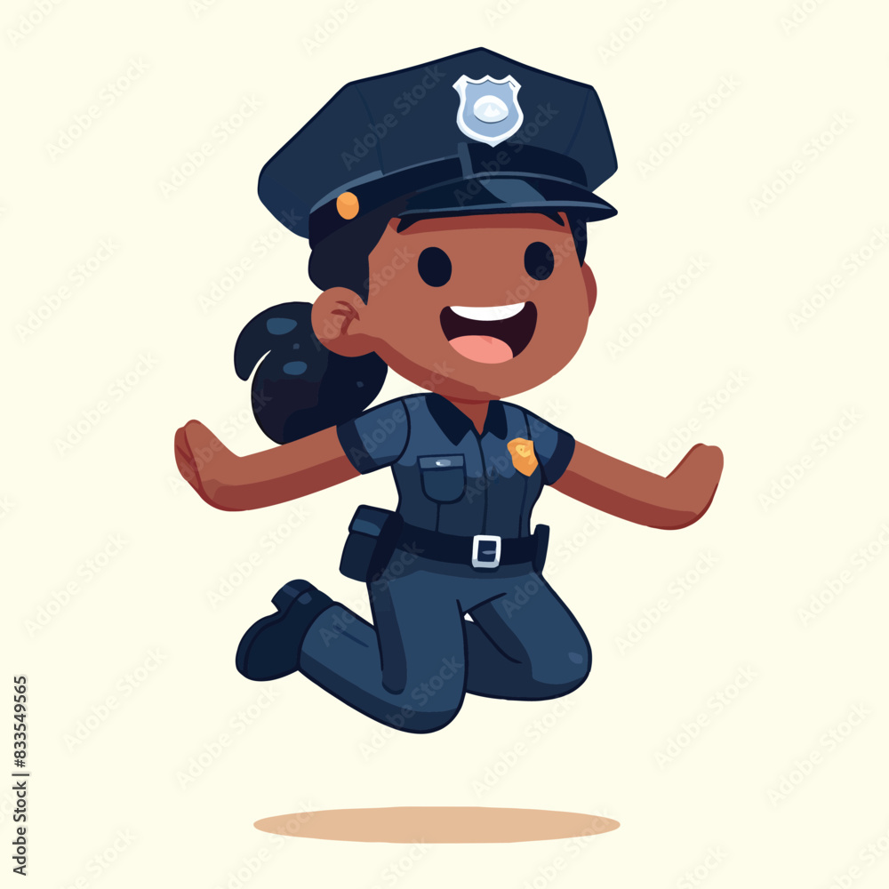 Cartoon of a female police officer jumping with joy Cartoon of a female police officer jumping with joy