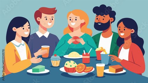 The cast shares a meal together during a break between acts bonding over their shared love for the theatrical arts.. Vector illustration