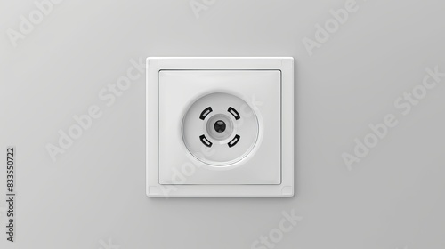 European-style power socket on a light grey wall. Concept of electricity, household infrastructure, minimalist design, utility photo