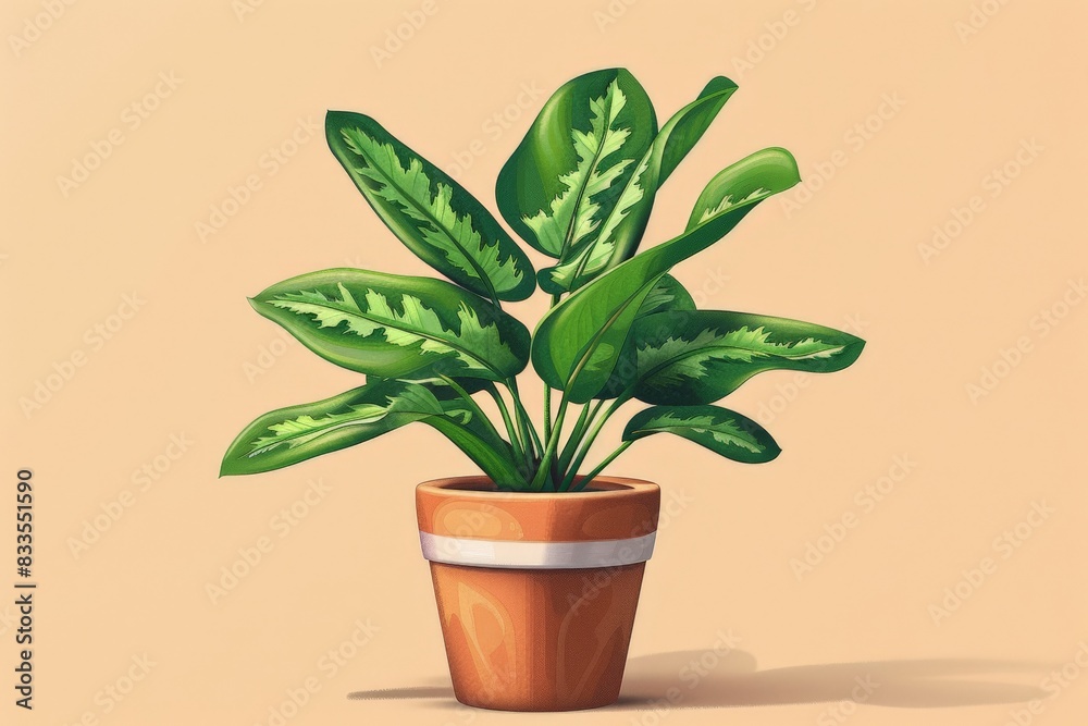 Beige background with green plants, foliage, botanical. Beige background with green plants, foliage, botanical.