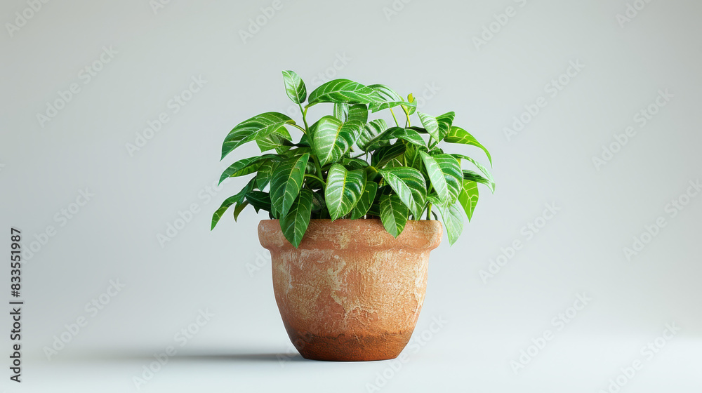 Realistic image of a lush green plant in a terracotta flower pot on a ...