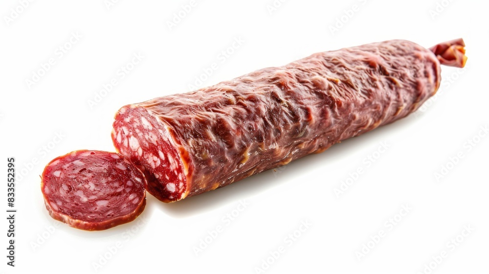 A long piece of meat with a slice missing A long piece of meat with a slice missing