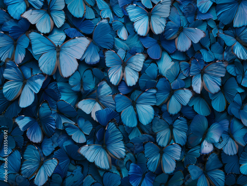 A dense collection of blue butterflies creating a stunning natural pattern photo
