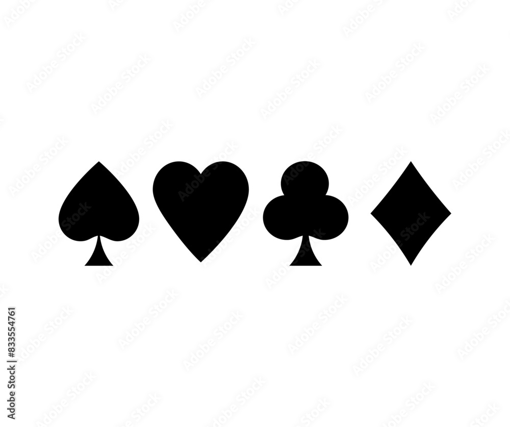 Playing card suit icons. Gamble game cards. Сlub, Heart, spade, diamond logo design. Playing cards symbols vector design and illustration. Playing card suit icons. Gamble game cards. Сlub, Heart, spade, diamond logo design. Playing cards symbols vector design and illustration.