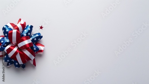 Red  white and blue ribbon bow  symbolizing the American flag  concept of 4th of July  Independence Day.