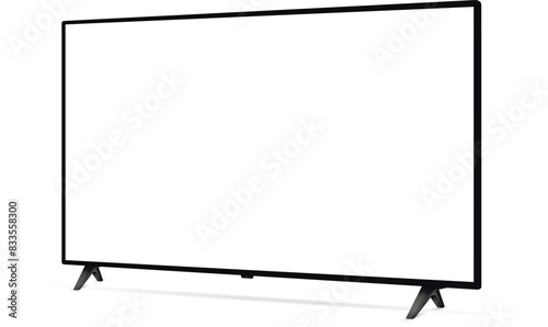 Realistic blank flat screen TV mockup from angled view photo