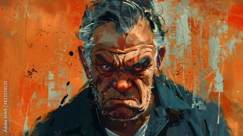 Portrait of a man with a beard and a scowl on his face