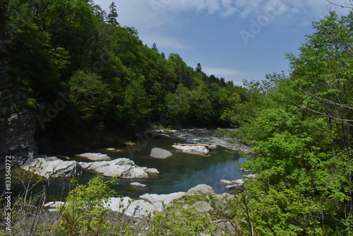 The beautiful landscape along with the Sorachi river in Hokkaido Japan