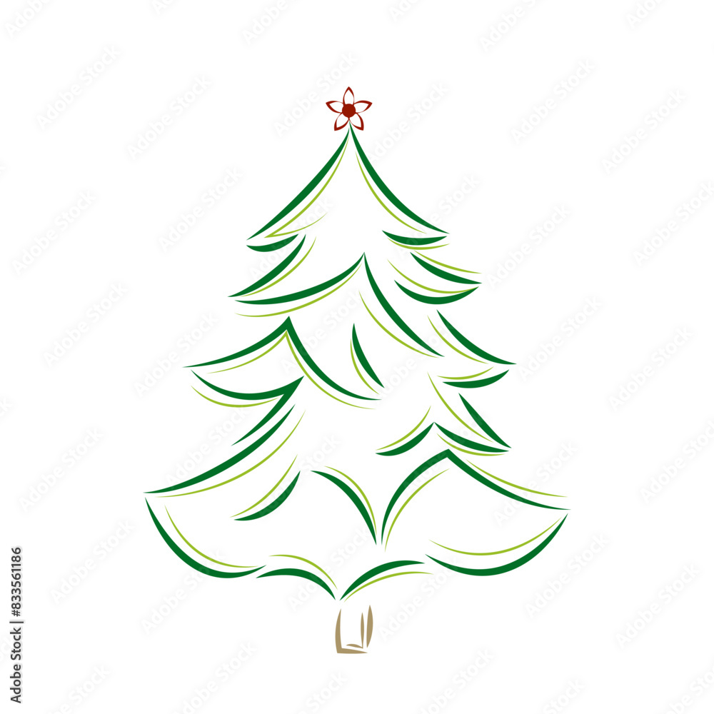 Obraz premium Christmas tree. Hand drawn line drawing isolated on white background. Green ink vector illustration.