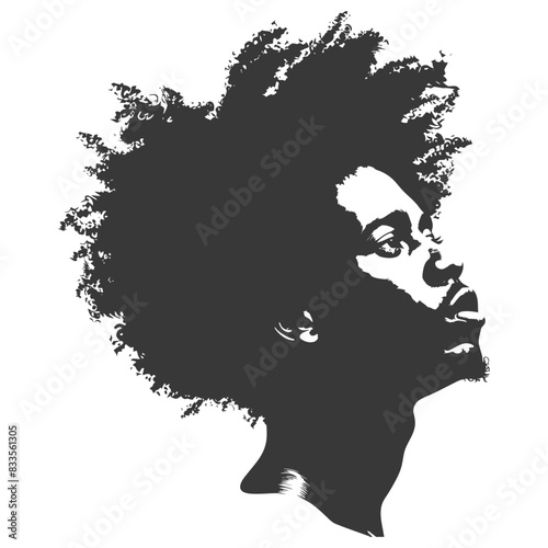 silhouette man head with afro hair style black color only