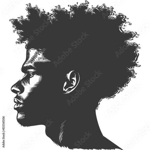silhouette man head with afro hair style black color only