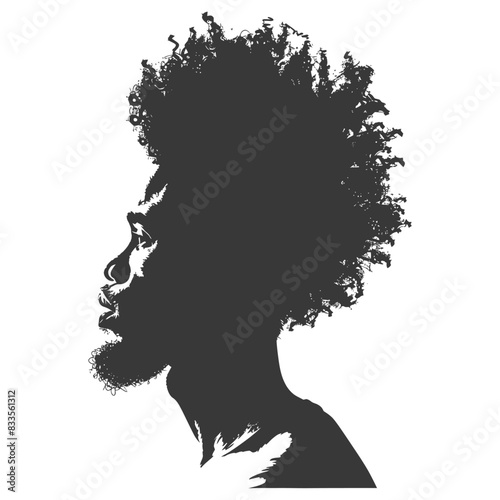 silhouette man head with afro hair style black color only