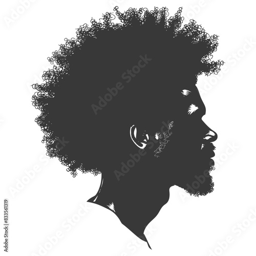 silhouette man head with afro hair style black color only