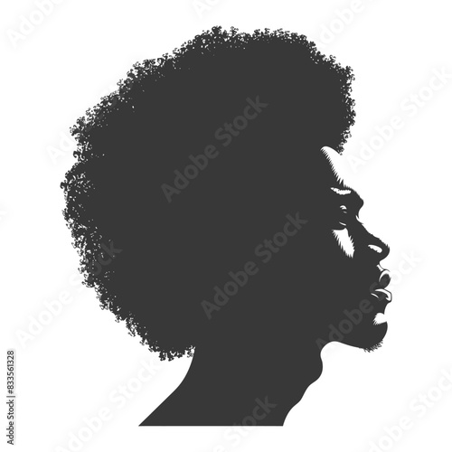 silhouette man head with afro hair style black color only