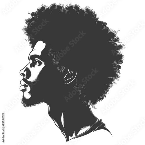 silhouette man head with afro hair style black color only