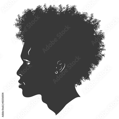 silhouette man head with afro hair style black color only