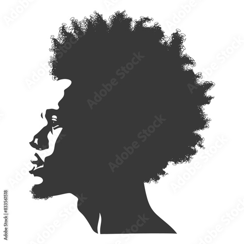 silhouette man head with afro hair style black color only