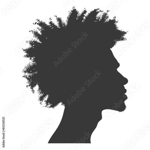 silhouette man head with afro hair style black color only