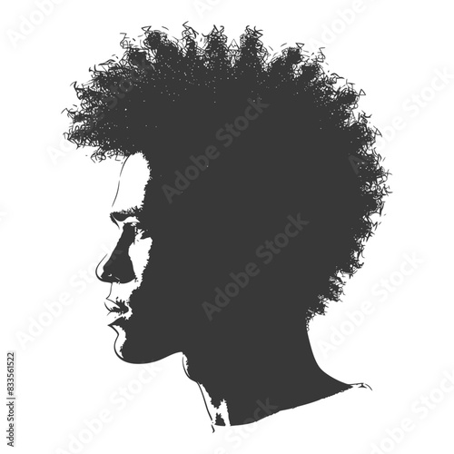 silhouette man head with afro hair style black color only