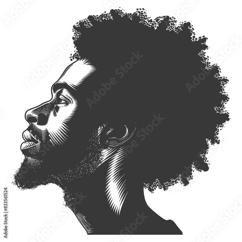 silhouette man head with afro hair style black color only