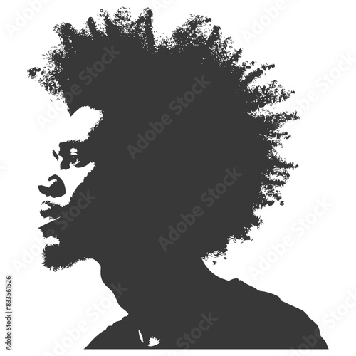 silhouette man head with afro hair style black color only