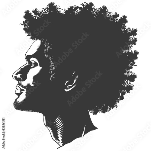 silhouette man head with afro hair style black color only