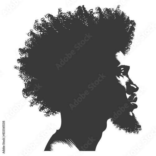 silhouette man head with afro hair style black color only