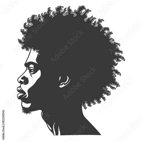 silhouette man head with afro hair style black color only