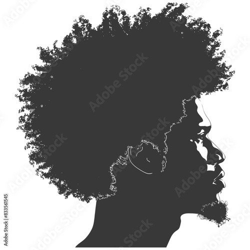 silhouette man head with afro hair style black color only