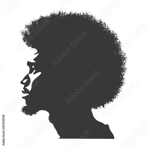 silhouette man head with afro hair style black color only