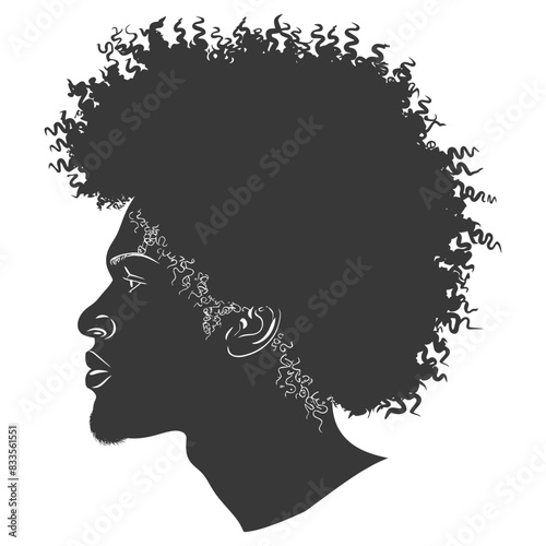 silhouette man head with afro hair style black color only