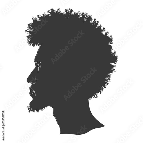 silhouette man head with afro hair style black color only